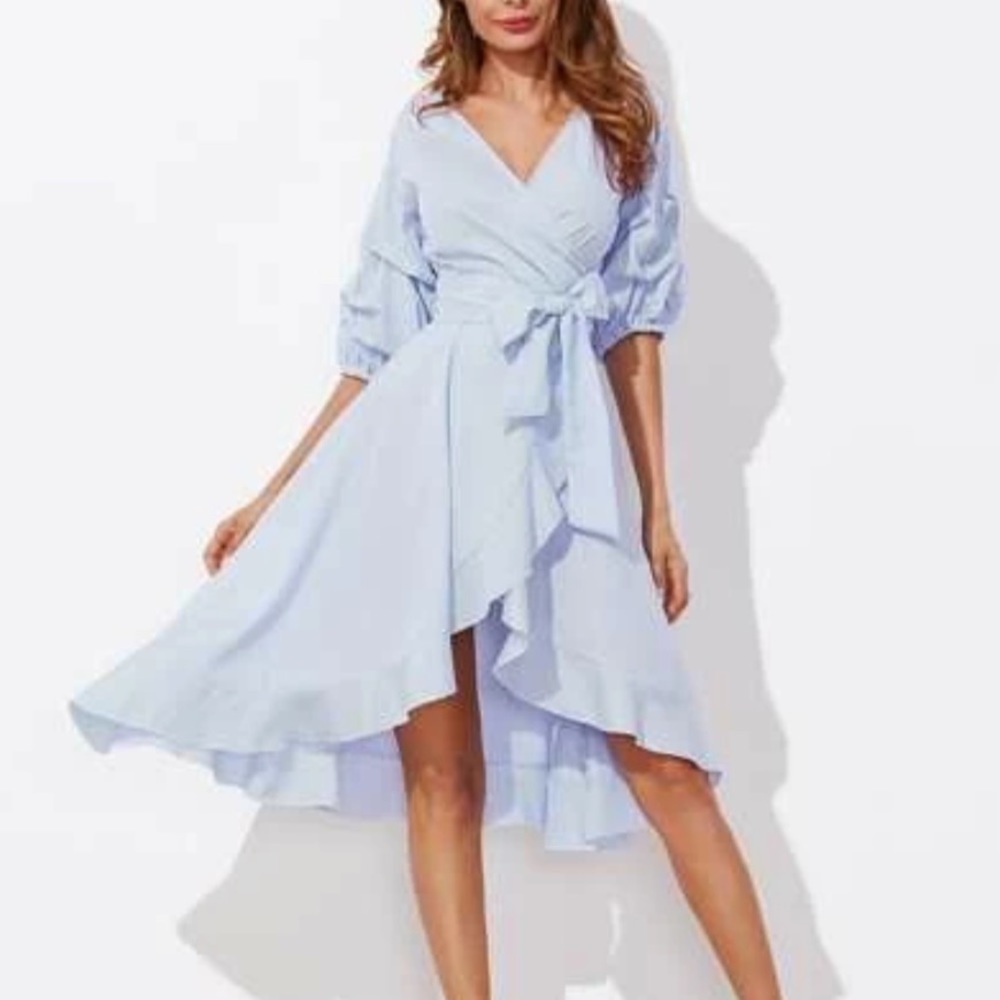 Stunning blue and white striped high low summer dress beach dress yacht dress